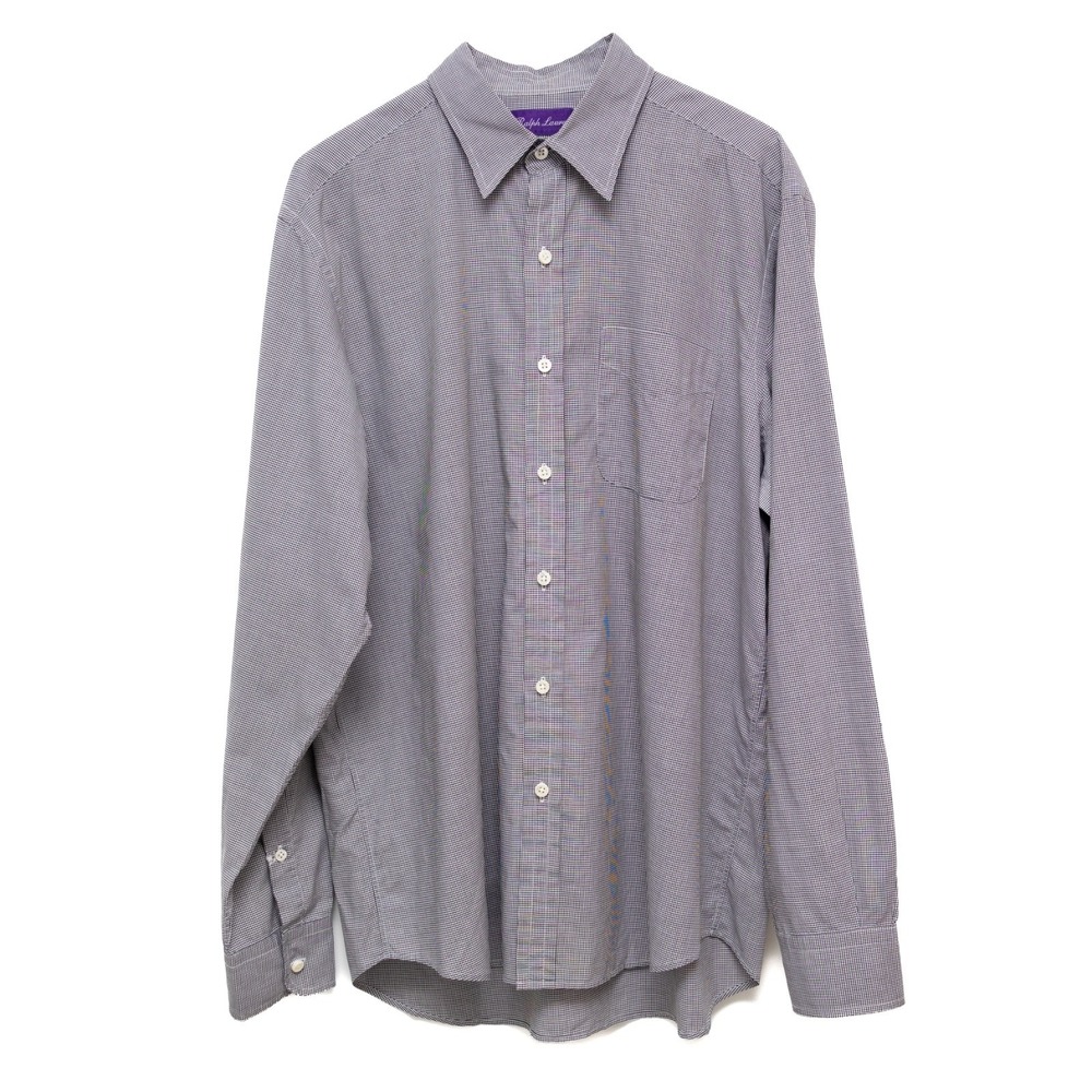 $450 Vintage Ralph Lauren Purple Label Men's Black/White Plaid Shirt – Size L